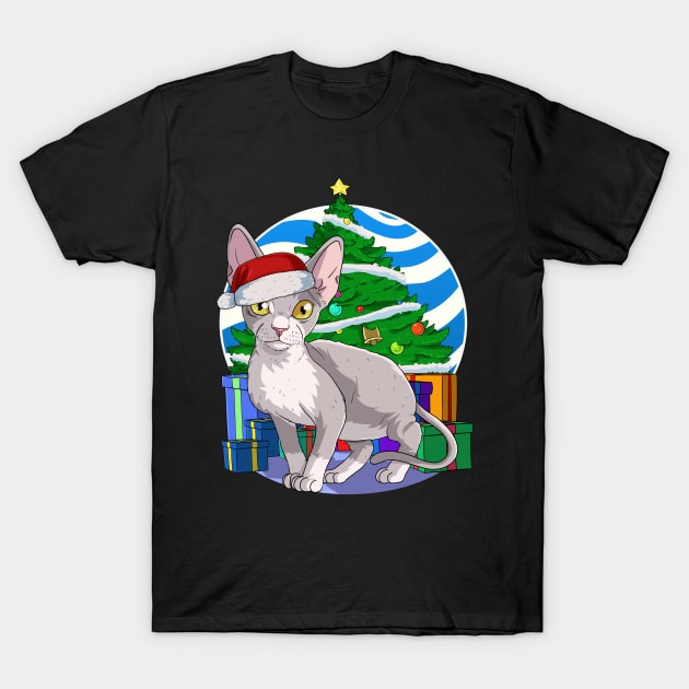 Devon Rex Cat Santa Christmas Gift T-Shirt by Noseking